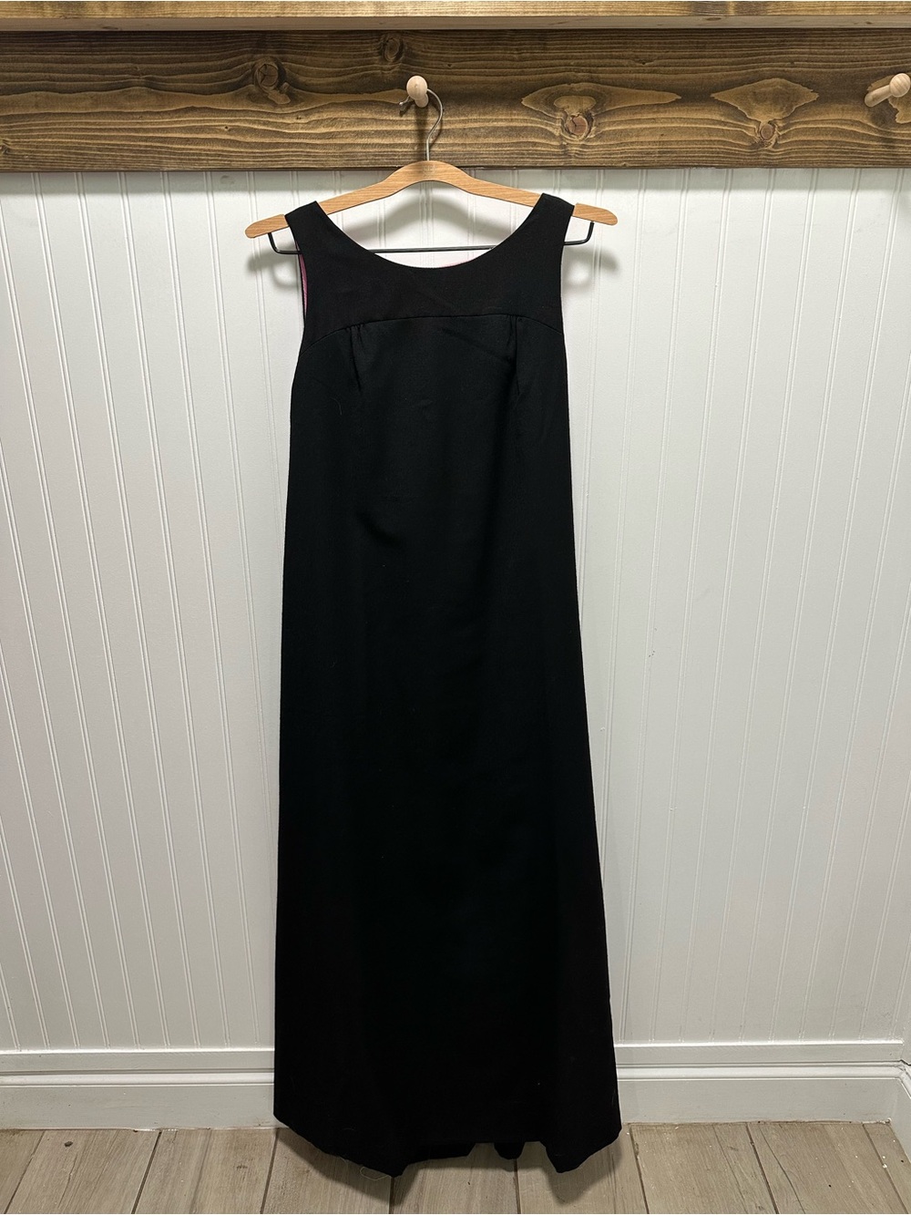 Vintage Marshall Fields Lanz Black Wool
Sleeveless Maxi Dress  w bow